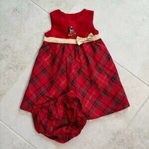 Disney Mickey and Minnie Mistletoe Red Christmas Dress 9-12 mos EUC